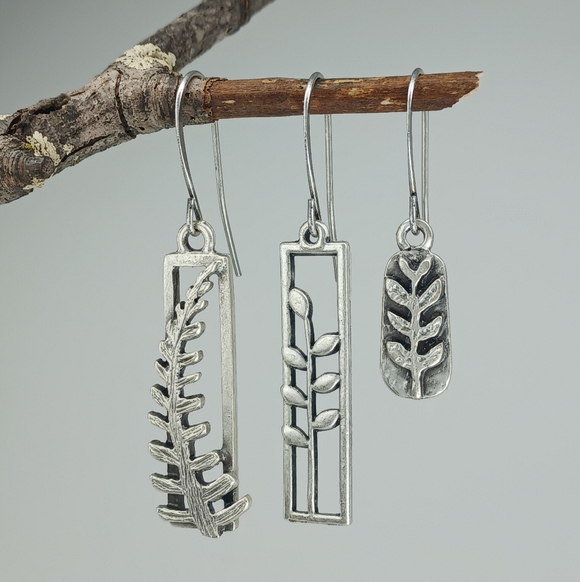 HAND CRAFTED Bundle Deal Silver Botanical Earrings Set Of 3 Gift Ready - Picture 2 of 4